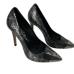 Alice Olivia 4" Stiletto Heels Black Silver Cap Pointed Toe Pumps EU 37 US 6.5